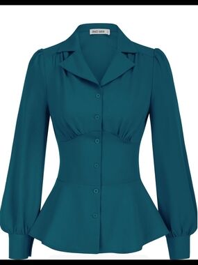 Grace Karin Shirt Top Blouse. Tailored & Feminine. Teal Like New! Size M (6-8).
